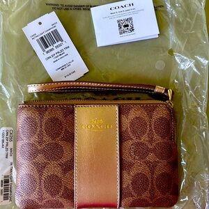 Coach Brown and Gold Clutch with Signature Pattern